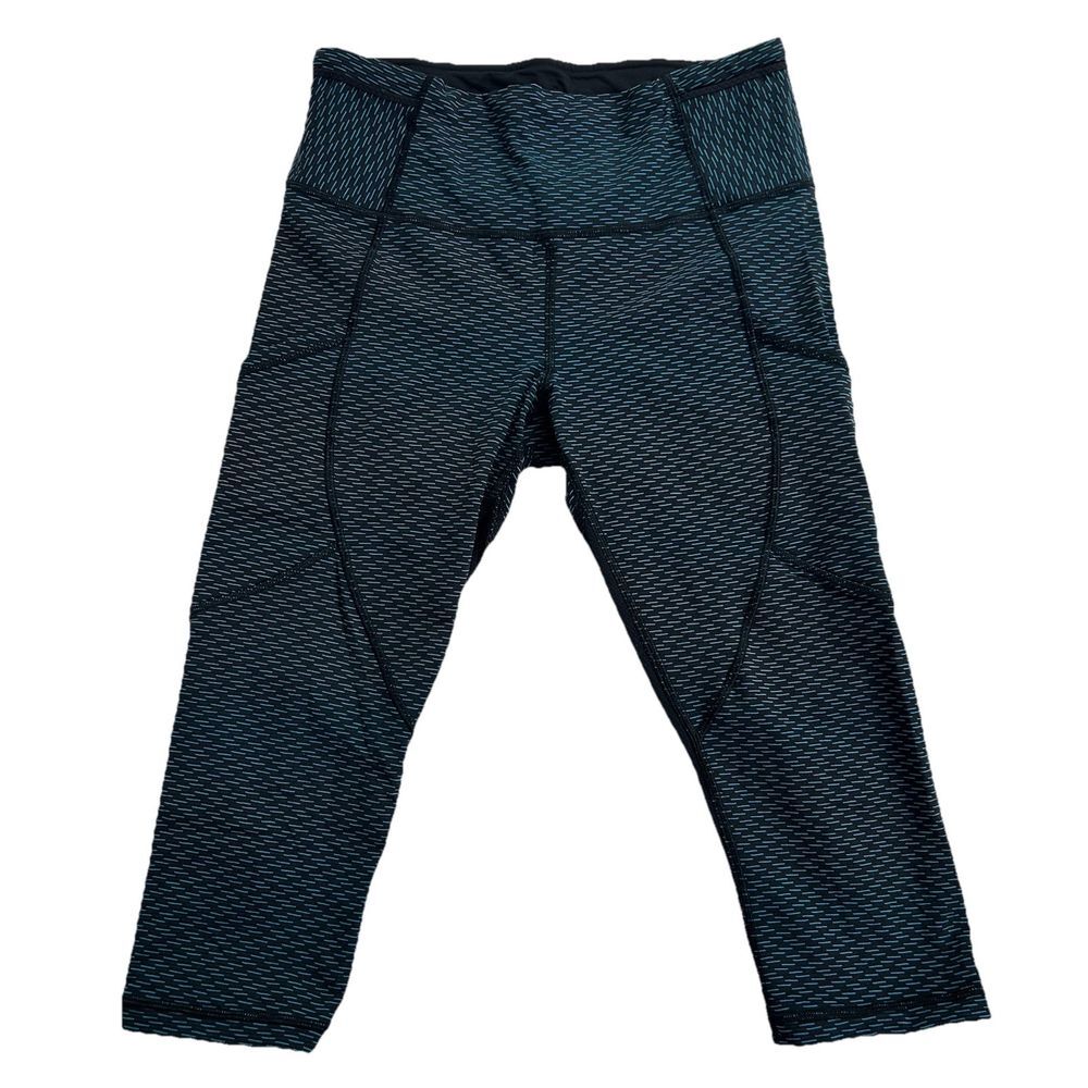 Lululemon outrun 17" Crop Score Jacquard Black Indian Ocean Leggings Size 8 - Picture 10 of 16